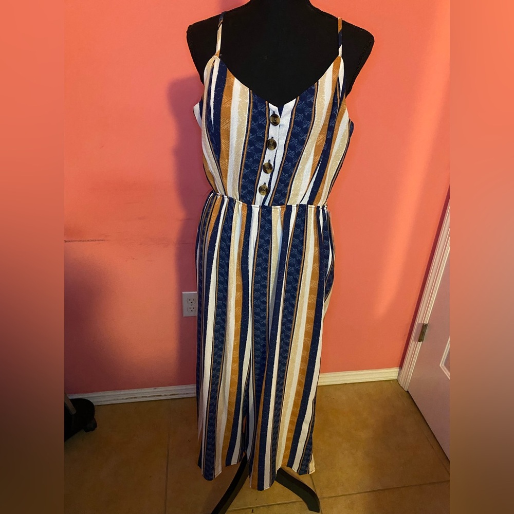 Striped Blue and Tan Jumpsuit